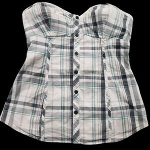G By Guess Black,White & Teal Plaid Tube Top